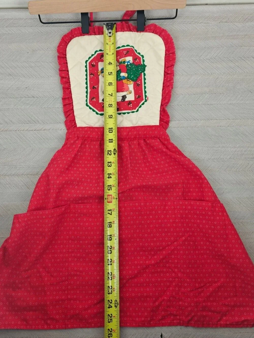 Vintage Gourmet Gallery Christmas Bib Apron Santa Claus Print Cotton Pockets